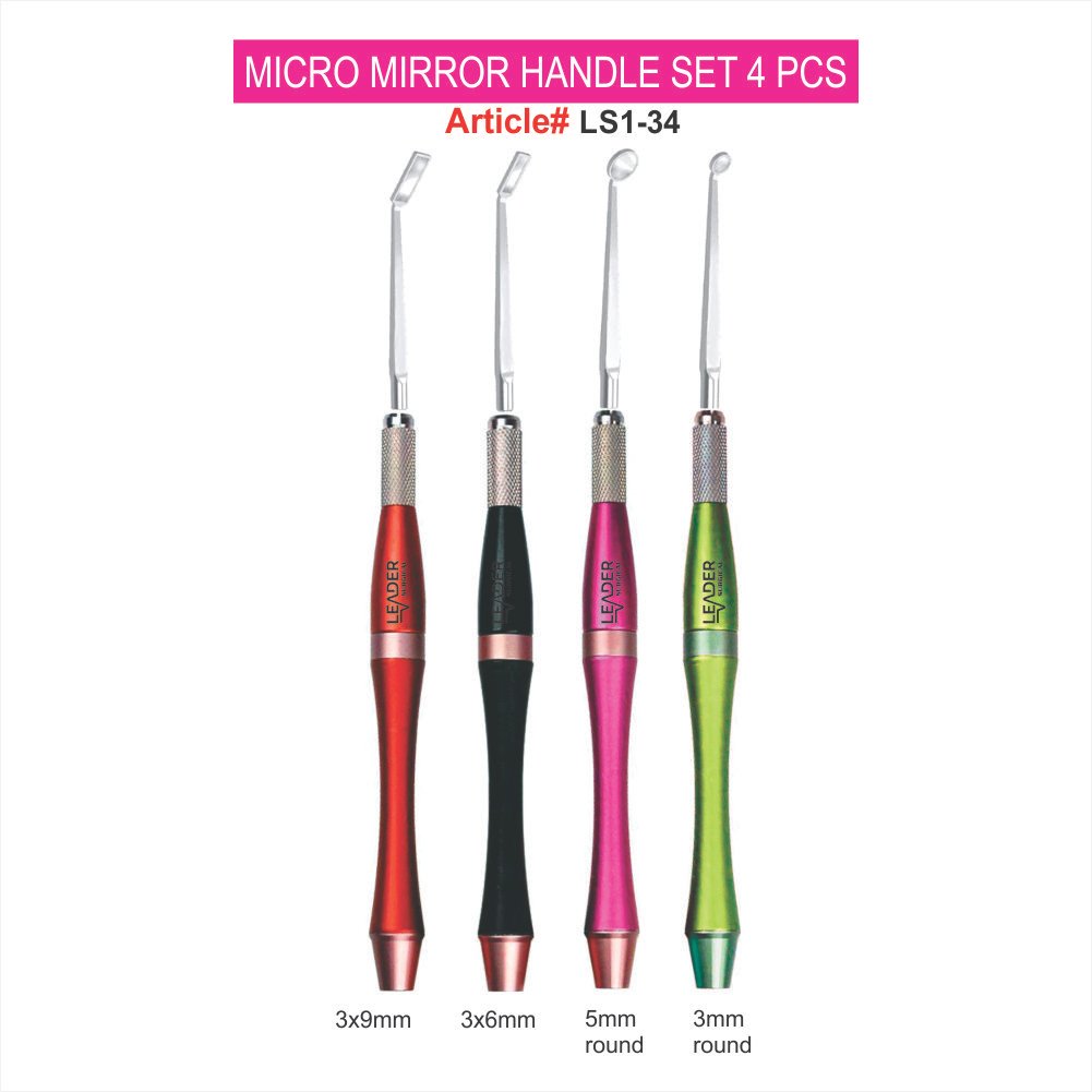 Micro Mirror Handle Set 4 PCs Stainless Steel Dental Examination Kit | Leader Surgical Micro mirror handle set 4 pcs stainless steel autoclavable lightweight ergonomic oral examination instrument kit
