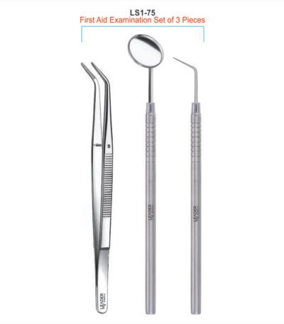 Dental examination set 3 pieces stainless steel autoclavable mirror probe tweezers complete oral diagnostic instrument kit