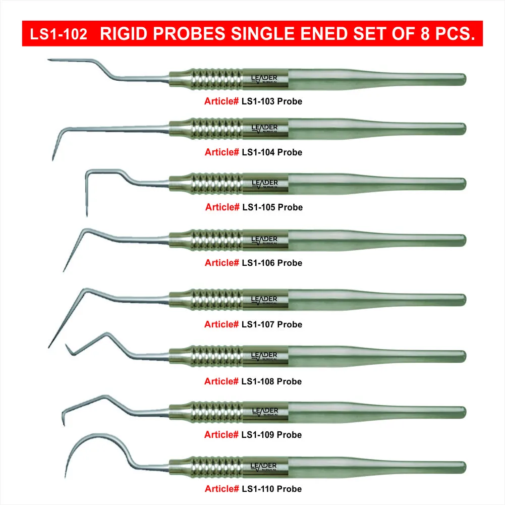 Rigid Dental Explorer Set – 8 Pieces, Single-Ended - Image 1