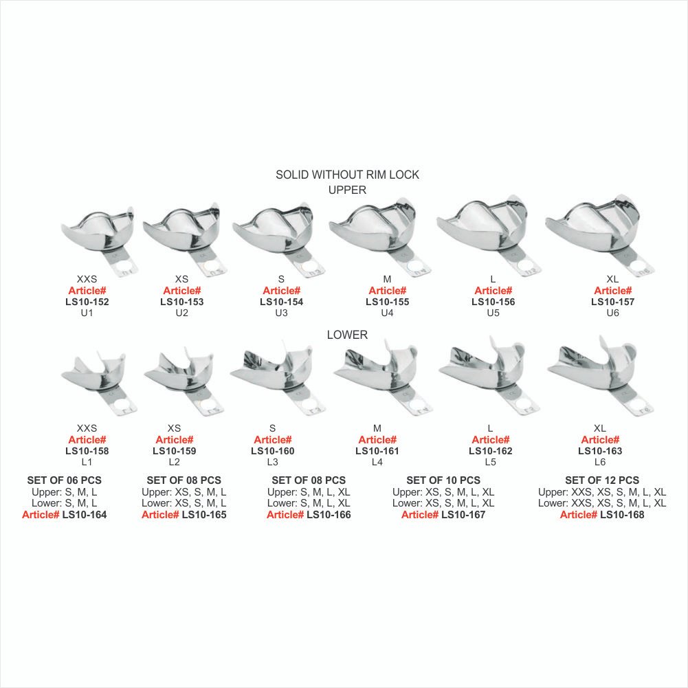 LS10-152 TO LS10-168 SOLID WITHOUT RIM LOCK SOLID WITHOUT RIM LOCK UPPER & LOWER IMPRESSION TRAYS - Image 1