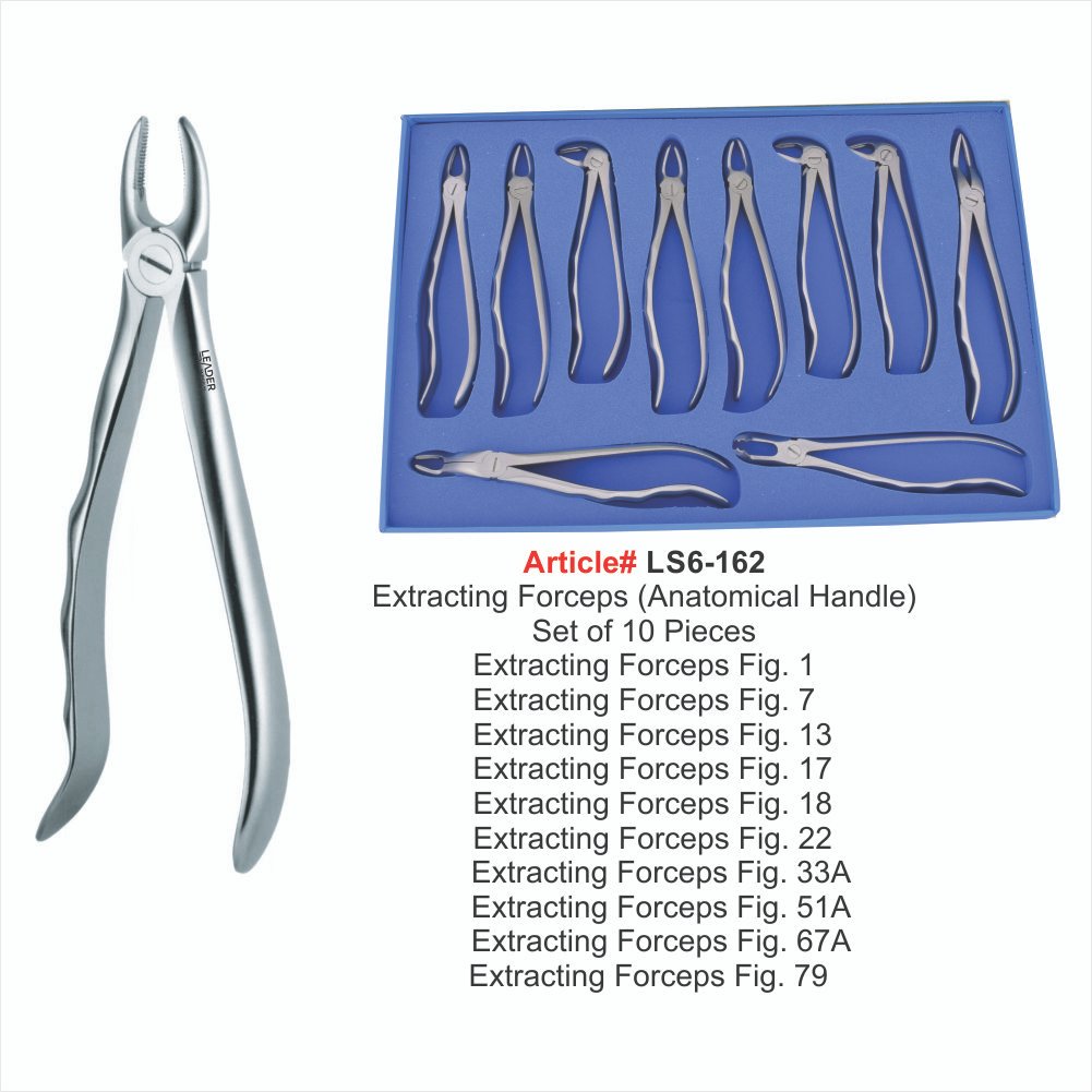 LS6-162 Extracting Forceps (Anatomical Handle) Set of 10 Pieces Extracting Forceps (Anatomical Handle) Set of 10 Pieces - Image 1