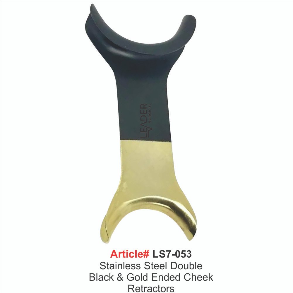 LS7-053 Stalnless Steel Double Black & Gold Ended Cheek Retractors - Image 1