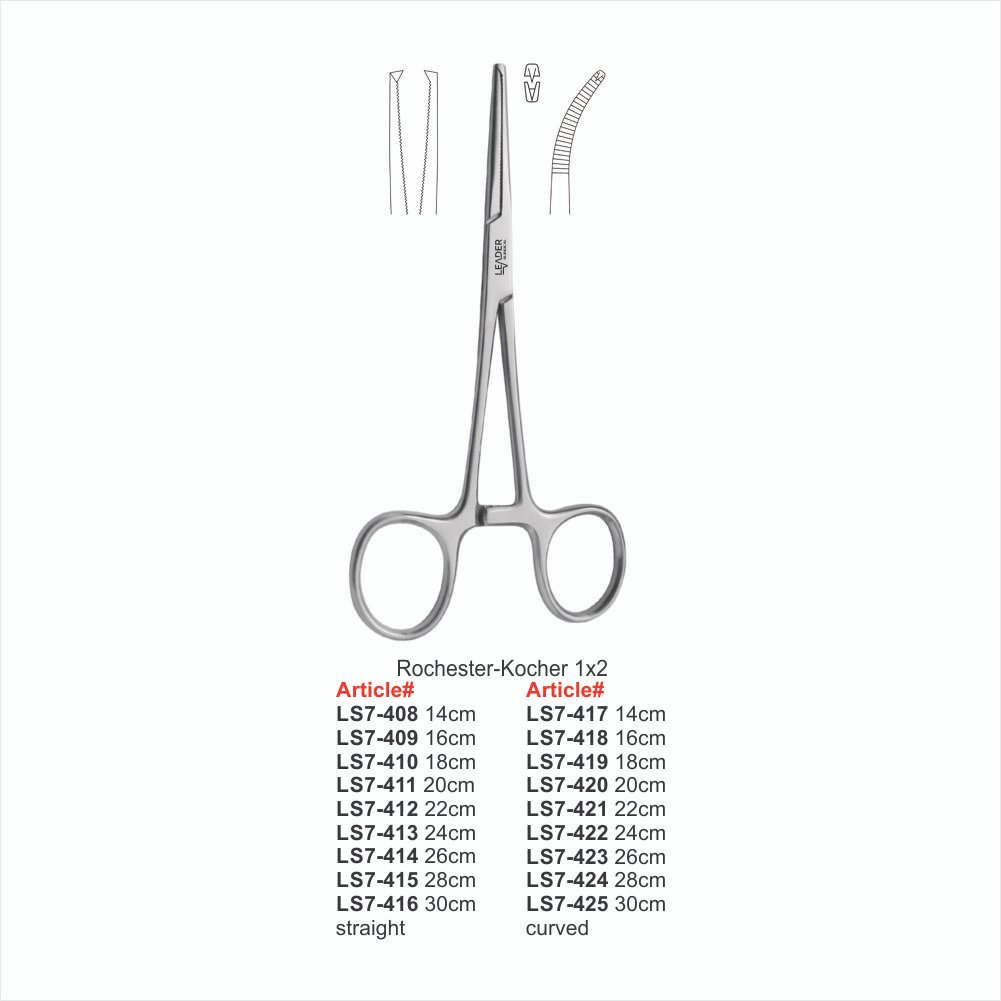 LS7-408 TO LS7-425 Rochester-Kocher 1x2 HAEMOSTATIC FORCEPS - Image 1