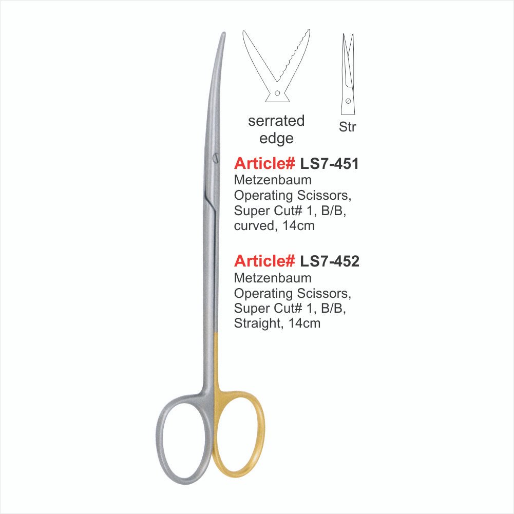 LS7-451 TO LS7-452 Metzenbaum Operating Scissors, Super Cut# 1, B/B, Stralght, 14cm - Image 1