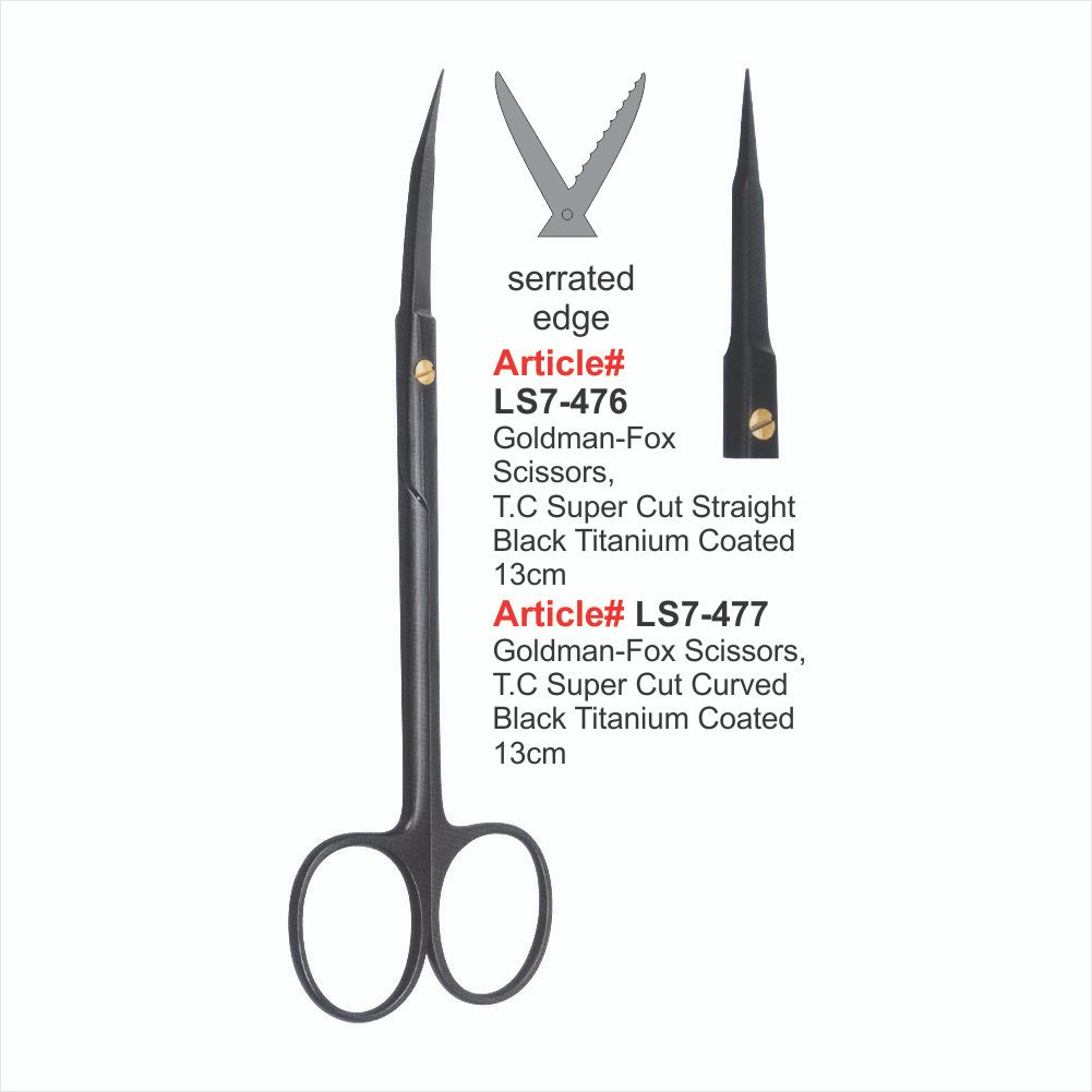 LS7-476 TO LS7-477 Goldman-Fox Scissors, T.C Super Cut Curved Black Titanium Coated 13cm - Image 1