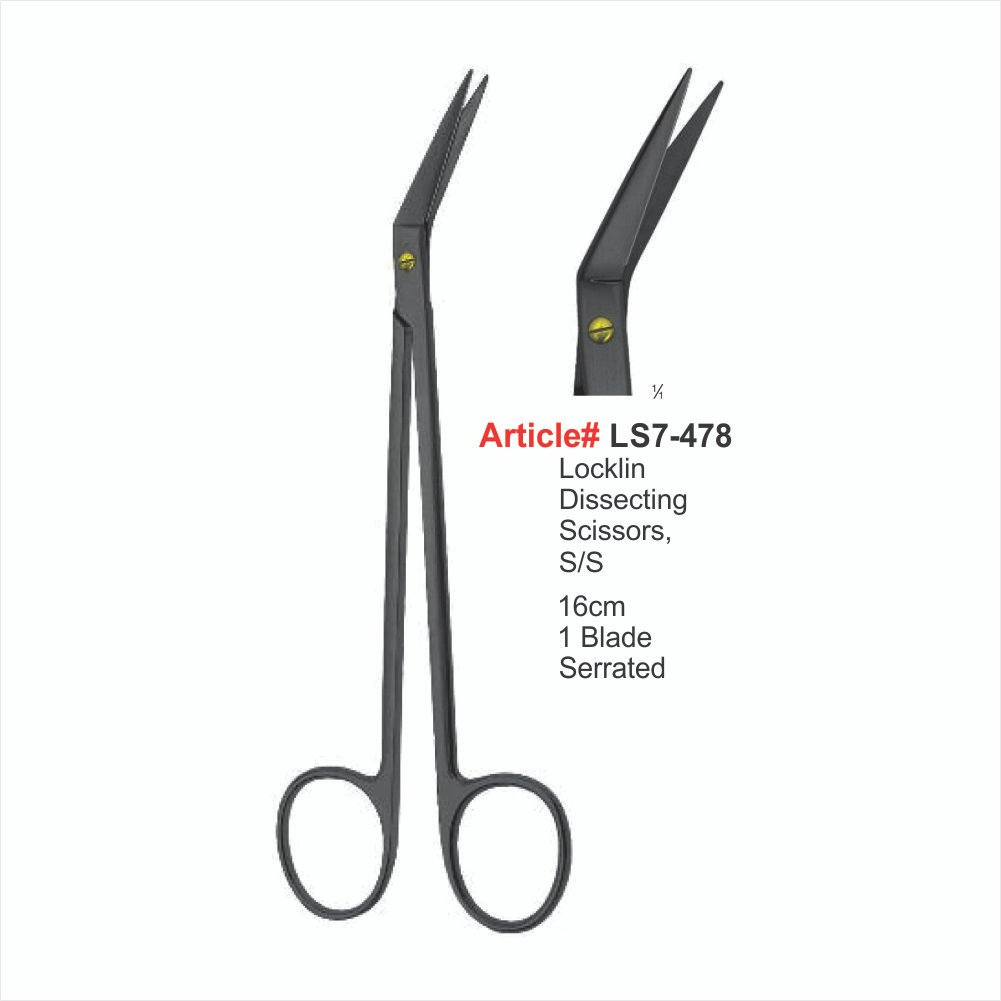 LS7-478 Locklin Dissecting Scissors, S/S 16cm 1 Blade Serrated - Image 1