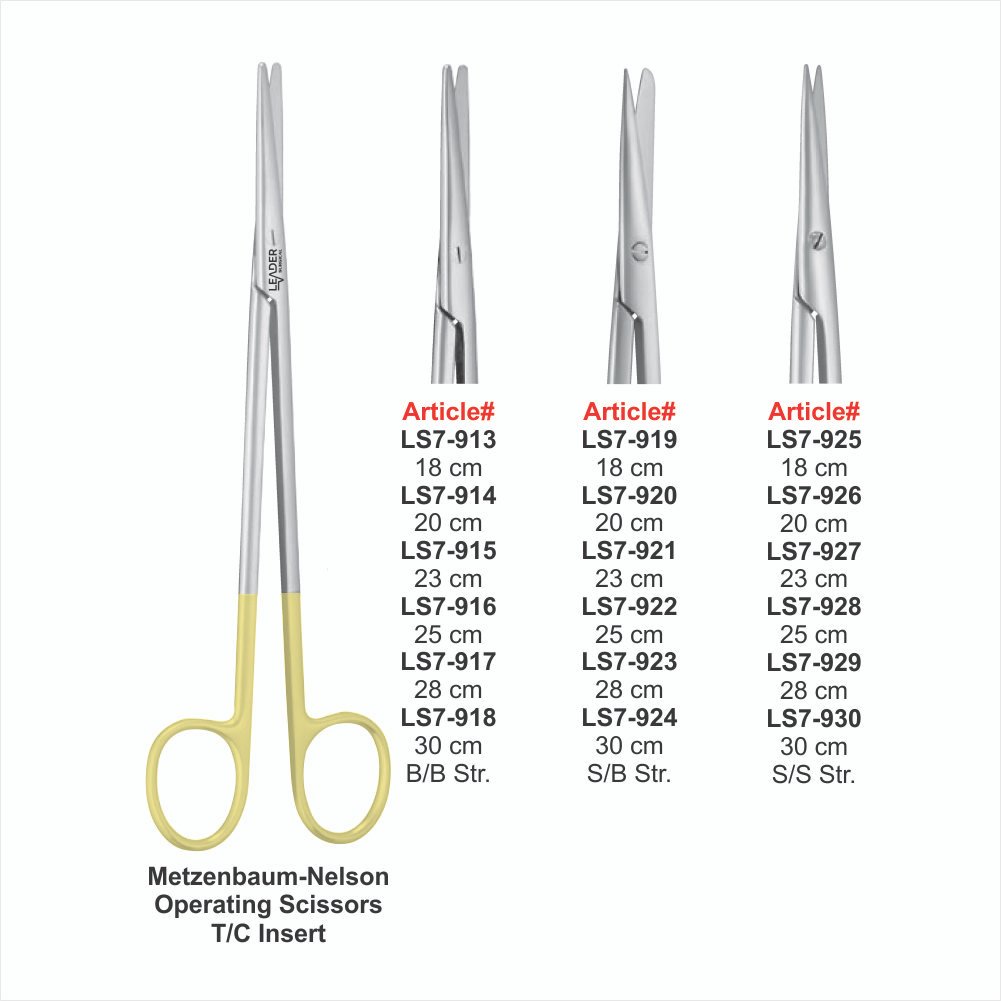 LS7-913 to LS7-930 Metzenbaum-Nelson Operating Scissors T/C Insert B/B Str. - Image 1