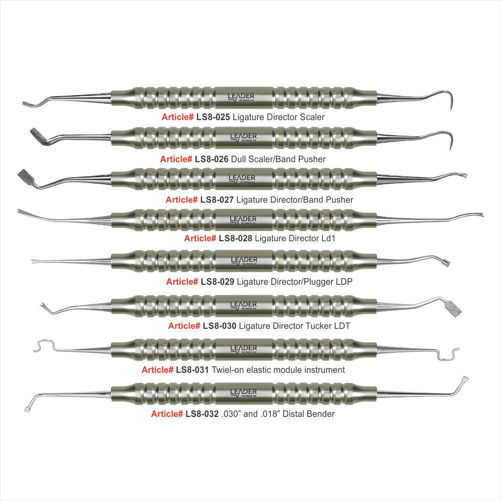 8Pcs Ligature Director and Band Pusher Set made from premium German stainless steel for precise orthodontic ligature placement and band adaptation